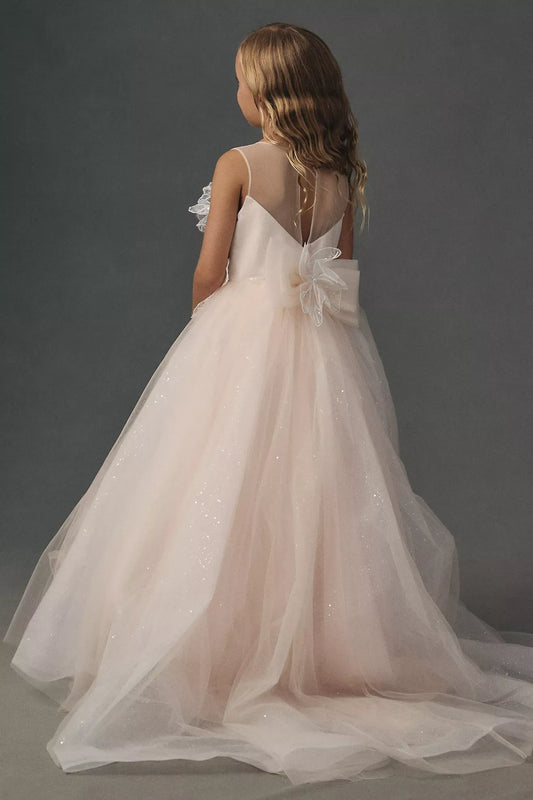 Dreamy Ballgown Illusion Neckline Sleeveless Keyhole-Back Floor-Length Flower Girl Dresses