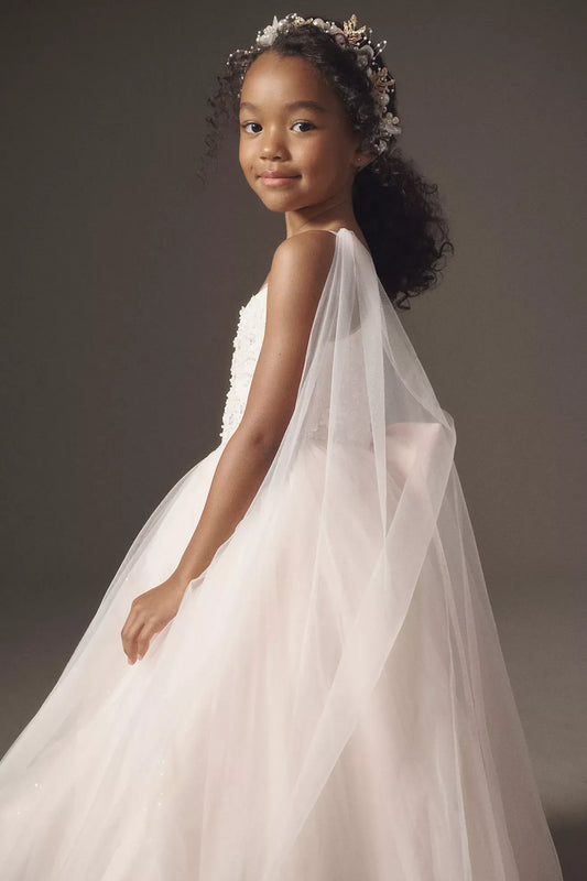 Delicate A-Line Square Neck Sleeveless Bow-Back Ankle-Length Flower Girl Dresses