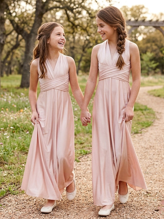 Elegant Convertible V Neck Pink Infinity Bridesmaid Dress Wedding