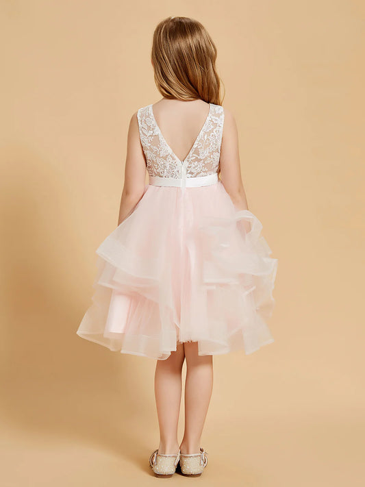 Playful A-Line Illusion-Neck Sleeveless V-Back Knee-Length Flower Girl Dresses