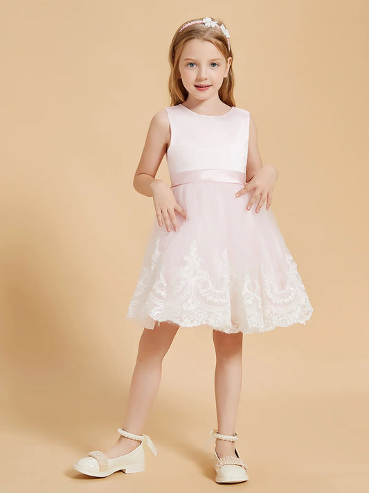 Classic A-Line Round-Neck Sleeveless V-Back Knee-Length Flower Girl Dresses