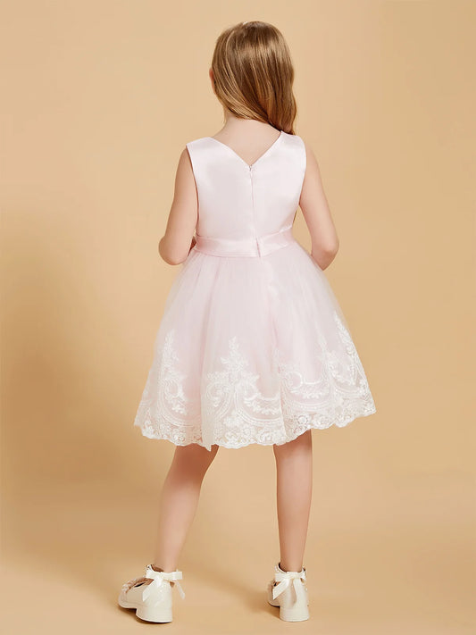 Classic A-Line Round-Neck Sleeveless V-Back Knee-Length Flower Girl Dresses