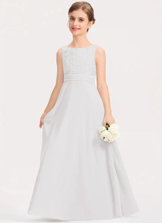 Elegant A?Line Bateau Sleeveless Zipper?Back Floor?Length Junior Bridesmaid Dress