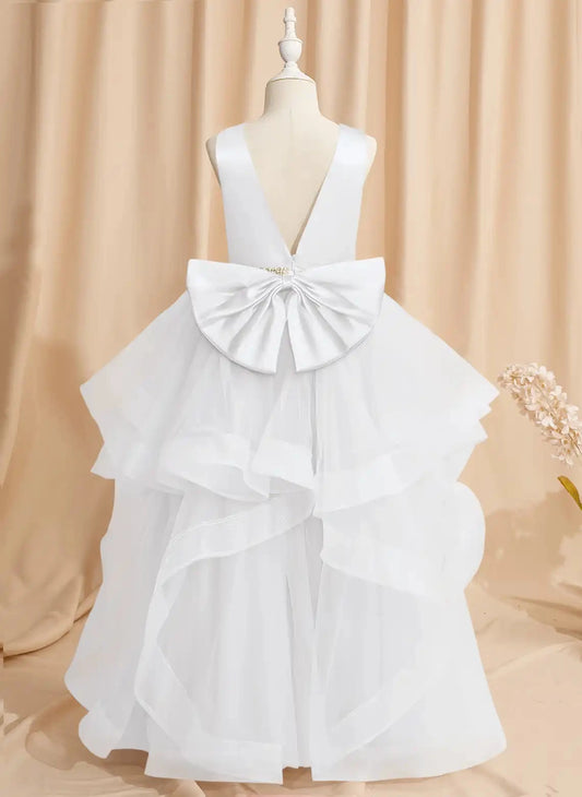 Elegant A?Line Round Neck Sleeveless V?Back Floor?Length First Communion Dress