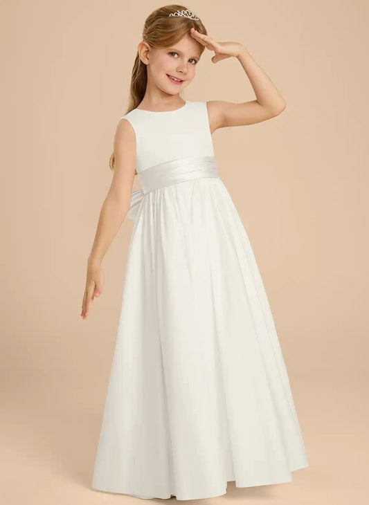 Elegant A-Line Round Neck Sleeveless V Back Maxi First Communion Dress