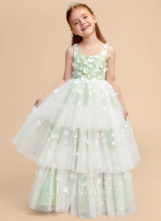 Elegant A?Line Square Neck Sleeveless Zipper?Back Floor?Length Junior Bridesmaid Dress
