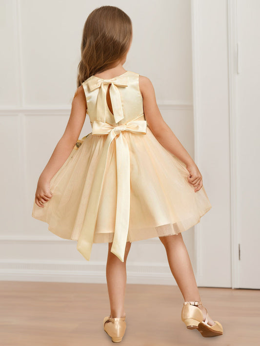 Romantic A-Line Floral Round Neck Sleeveless Bow Back Flower Girl Dresses