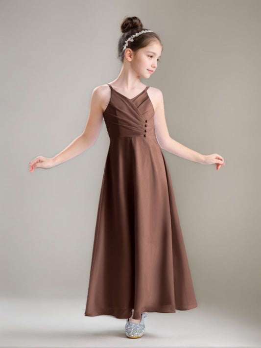 Elegant A-Line V-Neck Spaghetti Strap Chiffon Junior Bridesmaid Dress