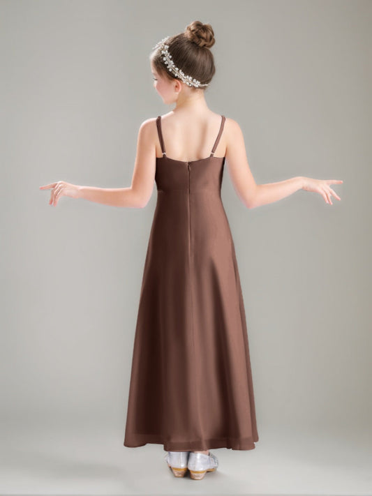 Elegant A-Line V-Neck Spaghetti Strap Chiffon Junior Bridesmaid Dress