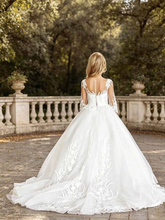 Luxury Ball?Gown Sweetheart Illusion?Sleeve Low?Back Train?Length First Communion Dress