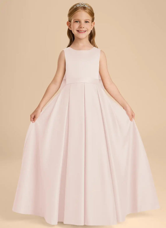 Elegant A-Line Round Neck Sleeveless V Back Floor Length First Communion Dress