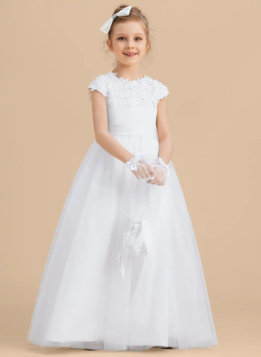 Elegant A?Line Round Neck Cap Sleeve Zipper Back Floor?Length First Communion Dress
