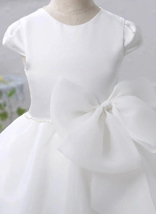 Elegant A?Line Round Neck Cap Sleeve Lace?Up Back Knee Length First Communion Dress