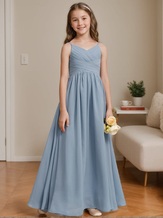 Elegant A-Line V-Neck Spaghetti Strap Zipper Back Junior Bridesmaid Dress