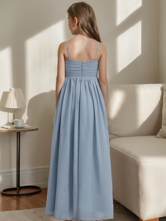 Elegant A-Line V-Neck Spaghetti Strap Zipper Back Junior Bridesmaid Dress