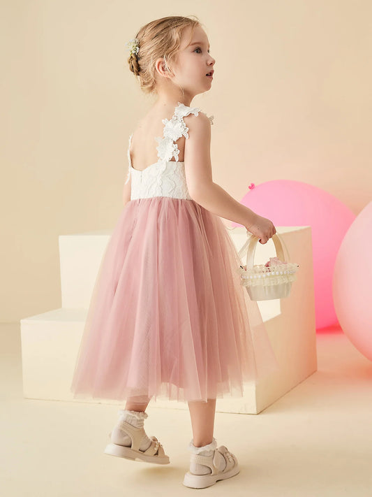 Romantic A-Line V-Neck Sleeveless Scoop-Back Tea-Length Flower Girl Dresses