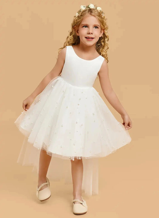 Elegant A?Line Round Neck Sleeveless V?Back Hi?Low First Communion Dress