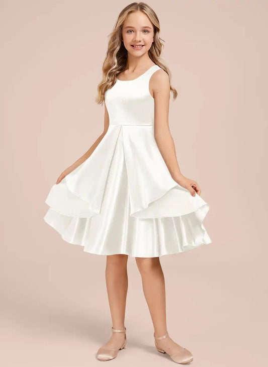 Elegant A?Line Round Neck Sleeveless V?Back Knee Length Junior Bridesmaid Dress