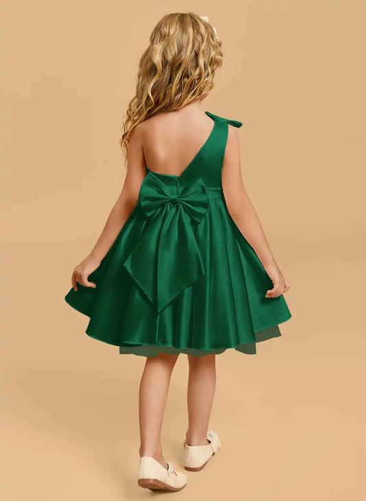 Elegant A Line One Shoulder Sleeveless Open Back Knee Length Party Dress