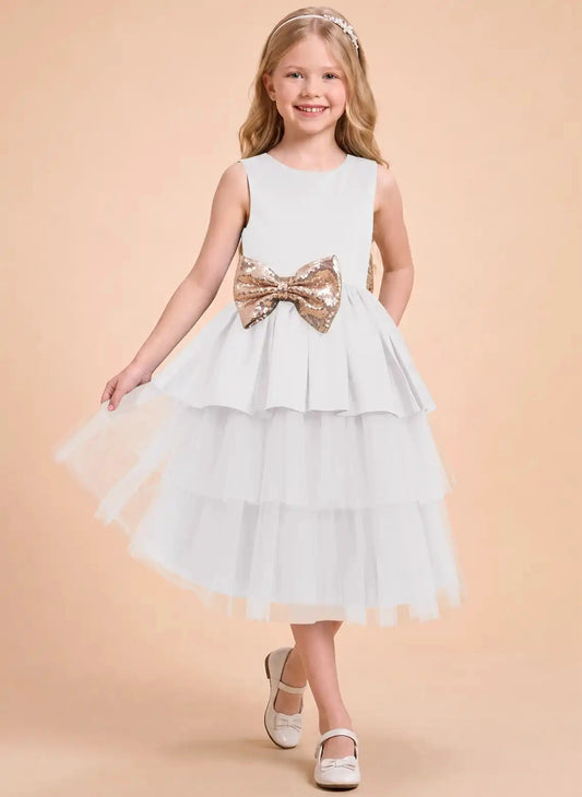 Elegant A Line Round Neck Sleeveless V Back Tea Length Christmas Dress