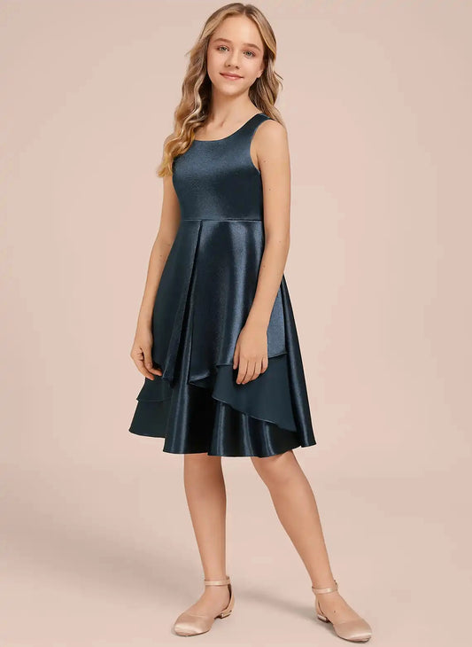 Elegant A?Line Round Neck Sleeveless V?Back Knee Length Junior Bridesmaid Dress