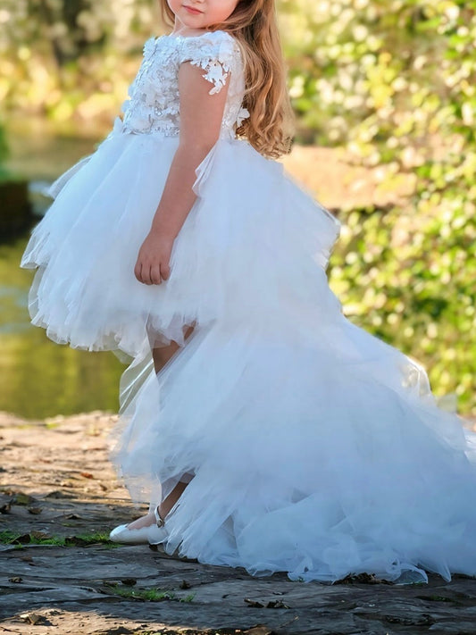 Romantic A-Line Floral Off Shoulder High-Low Flower Girl Dress