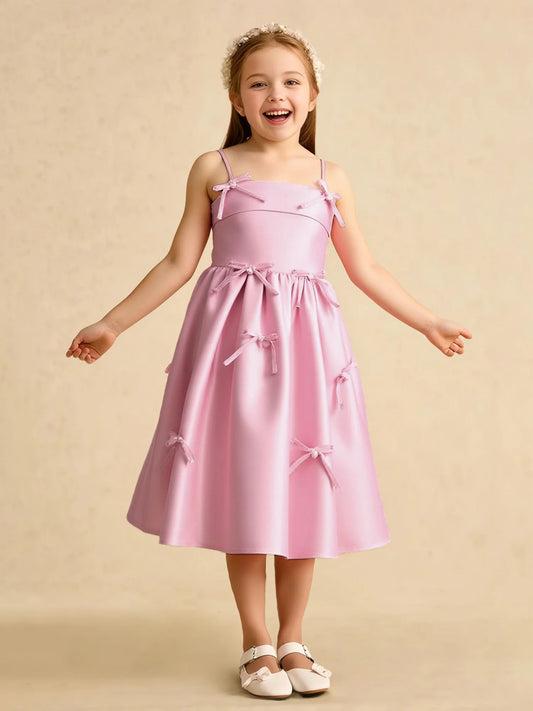 Heowos soft pink sleeveless flower girl dress with decorative bow details