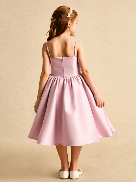 Charming Pink A-Line Square Neck Sleeveless Bow-Detail Zipper-Back Knee-Length Flower Girl Dresses