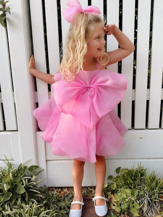 Playful A-Line Sweetheart Neck Spaghetti Strap Bow Back Flower Girl Dress