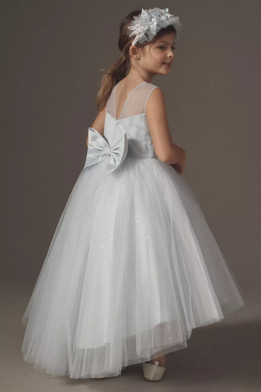 Ethereal A-Line Illusion Neckline Sleeveless V-Back High-Low Flower Girl Dresses