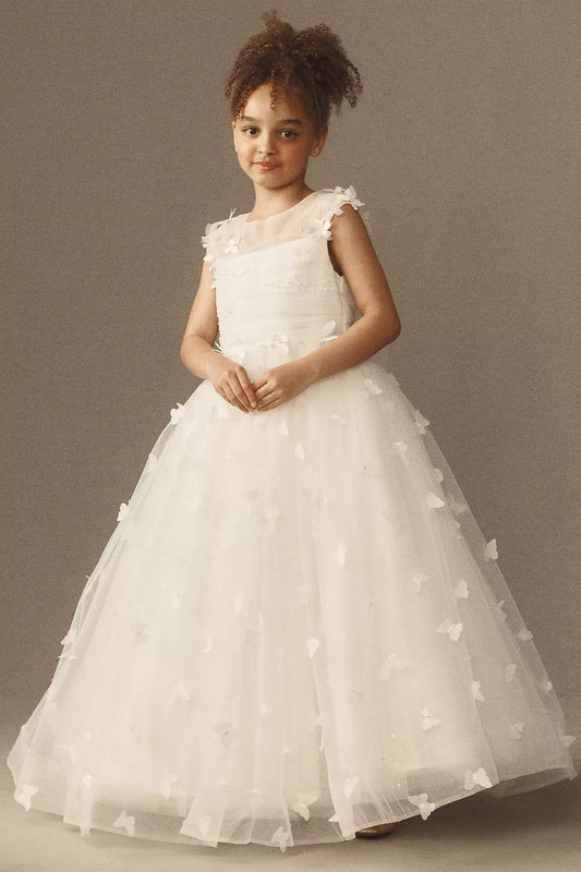 Dreamy Ballgown Illusion Neck Sleeveless Bow-Back Floor-Length Flower Girl Dresses