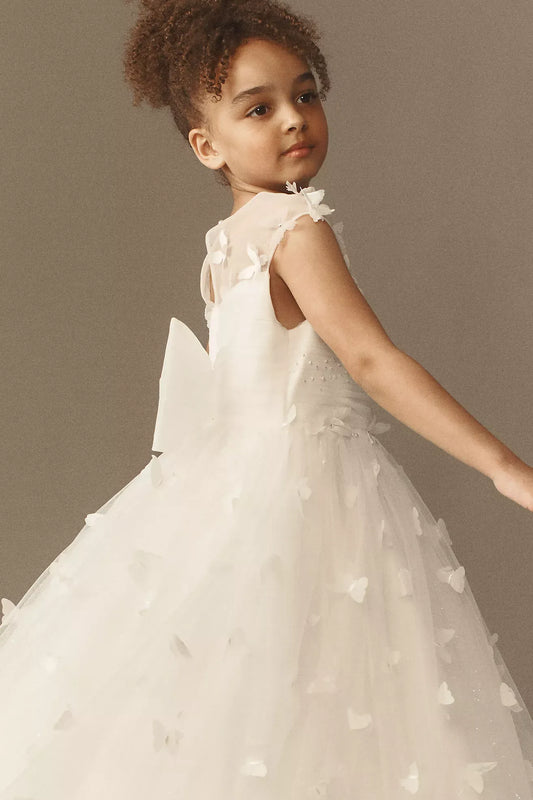 Dreamy Ballgown Illusion Neck Sleeveless Bow-Back Floor-Length Flower Girl Dresses