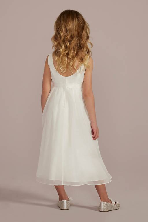 Elegant A-Line Chiffon Square Neck Scoop Back Tea-Length Flower Girl Dress