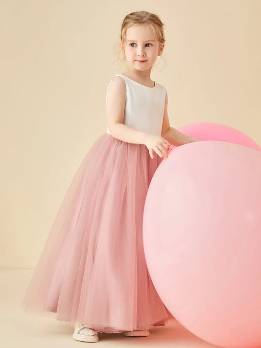 Classic A-Line Boat-Neck Sleeveless V-Back Floor-Length Flower Girl Dresses