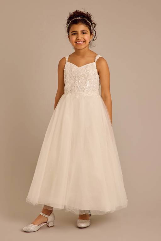Romantic A-Line Sweetheart Spaghetti Strap Lace Tulle Flower Girl Dress