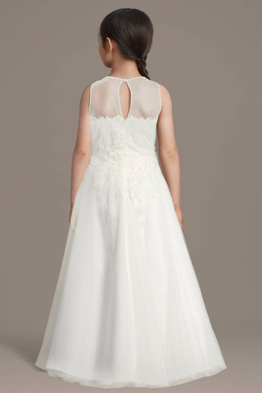 Elegant A-Line Illusion Neck Sleeveless Keyhole Back Lace Flower Girl Dress