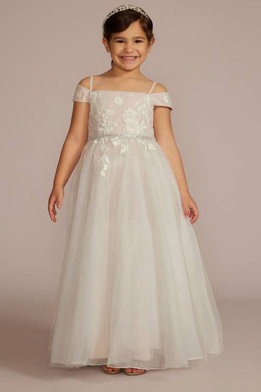 Elegant A-Line Straight Neck Off Shoulder Tulle Flower Girl Dress