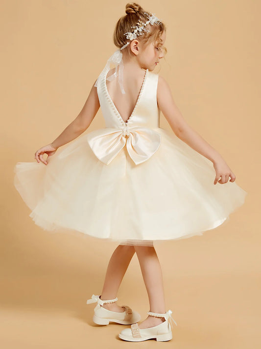Elegant Ball Gown Round-Neck Sleeveless V-Back Knee-Length Flower Girl Dresses