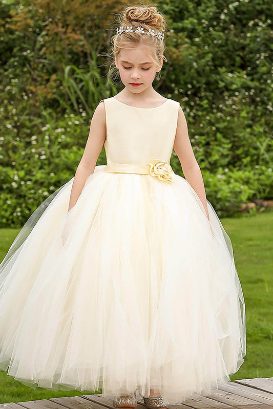 Elegant A Line Round Neck Sleeveless Backless Flower Girl Dress