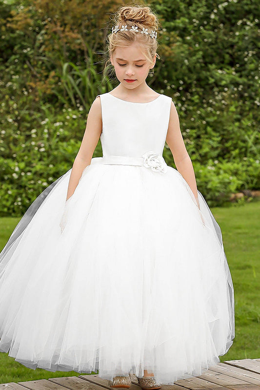 Elegant A Line Round Neck Sleeveless Backless Flower Girl Dress