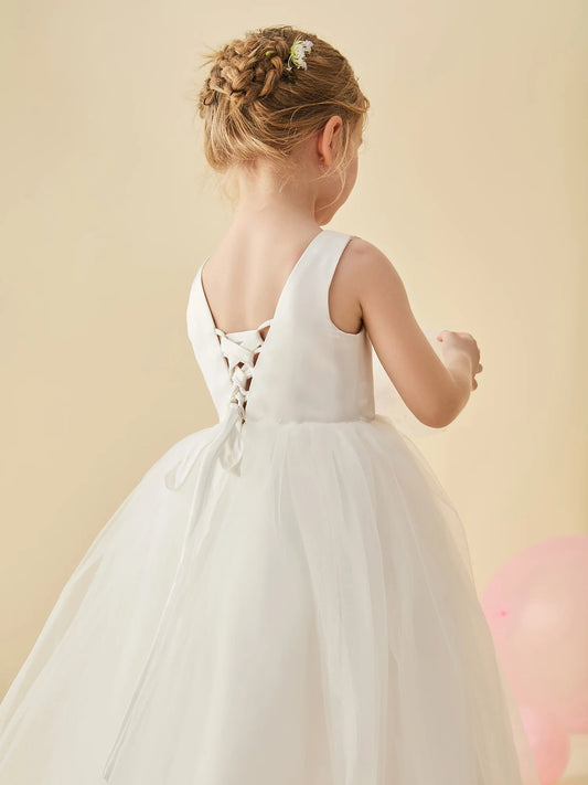Timeless Ball Gown Round-Neck Sleeveless Lace-Up-Back Flower Girl Dresses