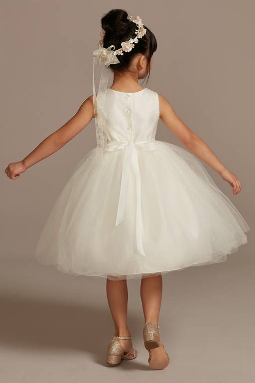 Classic A-Line Round Neck Sleeveless Bow Back Tea-Length Flower Girl Dress
