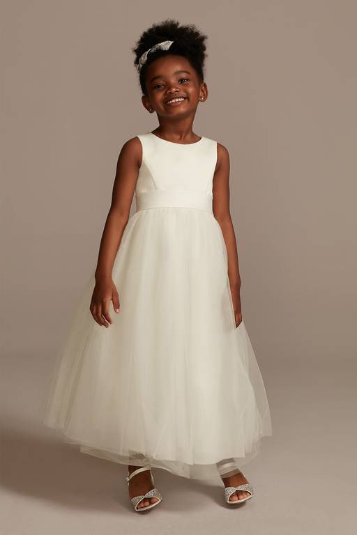 Elegant A-Line Round Neck Sleeveless Bow Back Tulle Flower Girl Dress