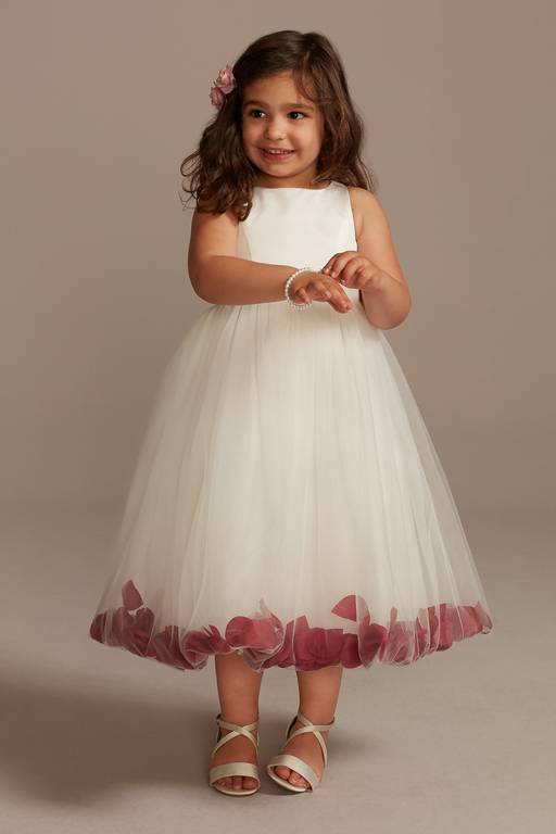 Romantic A-Line Round Neck Sleeveless Tulle Rose Petal Tea-Length Flower Girl Dress