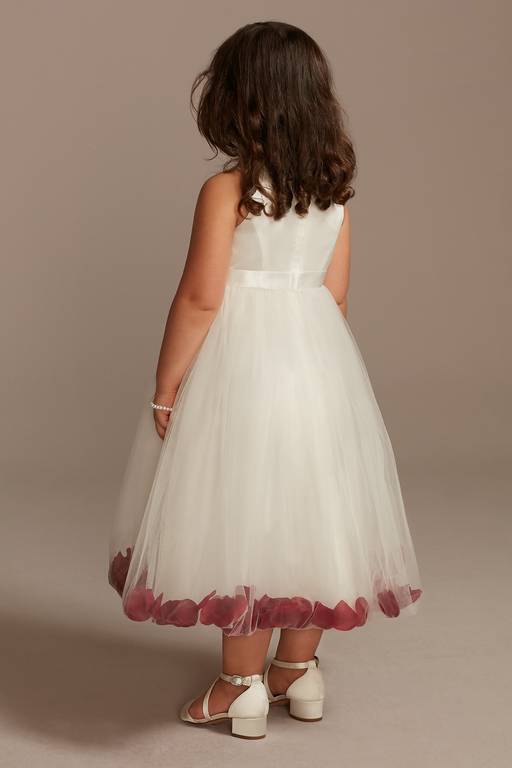 Romantic A-Line Round Neck Sleeveless Tulle Rose Petal Tea-Length Flower Girl Dress