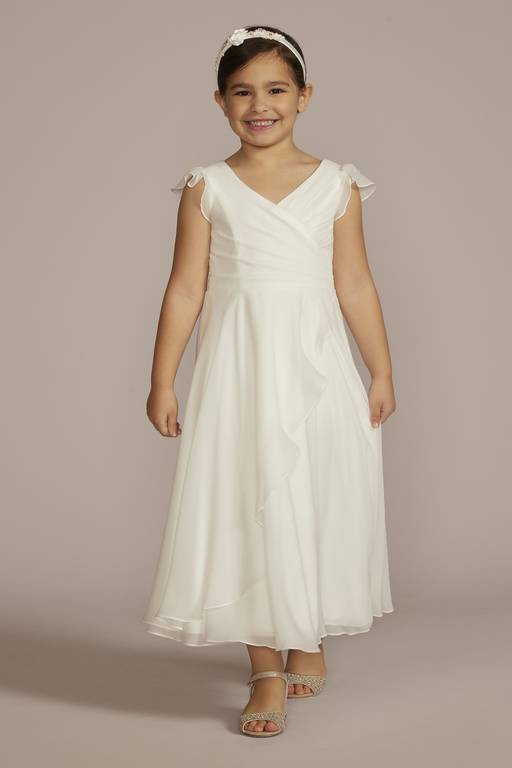 Elegant A-Line V-Neck Flutter Sleeve Chiffon Flower Girl Dress