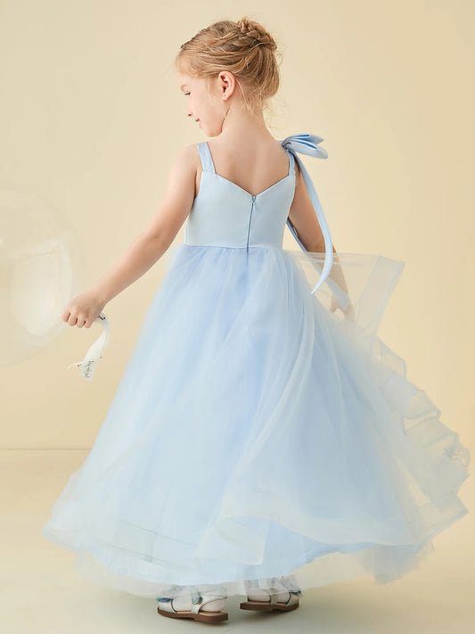 Graceful A-Line Square-Neck Sleeveless V-Back Full-Length Flower Girl Dresses