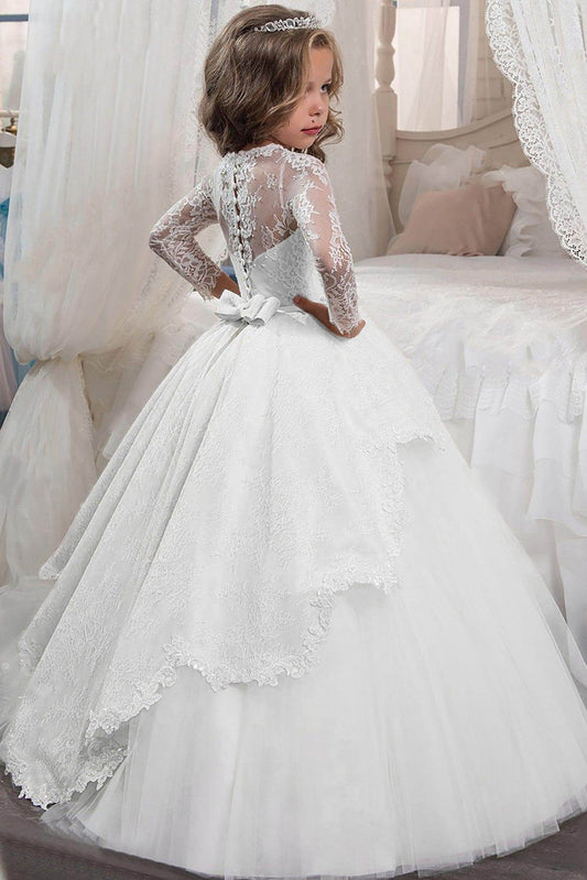 Elegant Long Sleeve Lace Ball Gown Flower Girl Dress