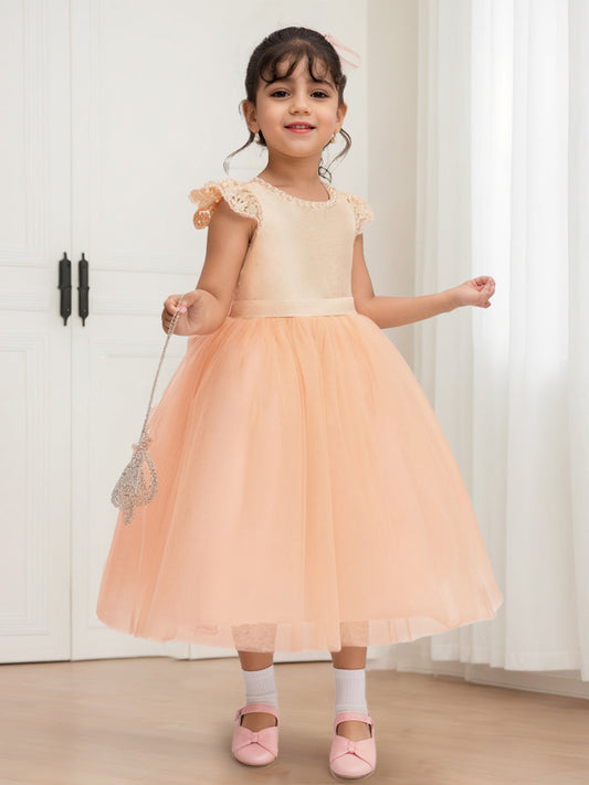 Sweet Tulle A-Line Round Neck Lace Keyhole Bow Flower Girl Dress