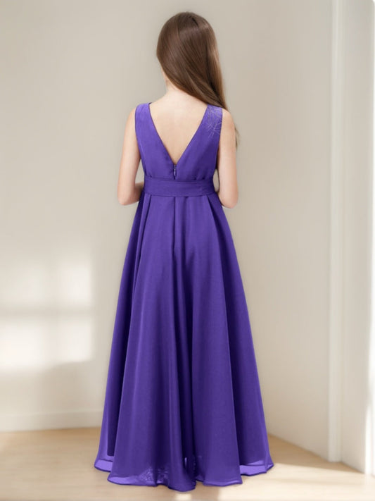 Elegant A-Line Cowl Neck Sleeveless V-Back Chiffon Junior Bridesmaid Dress